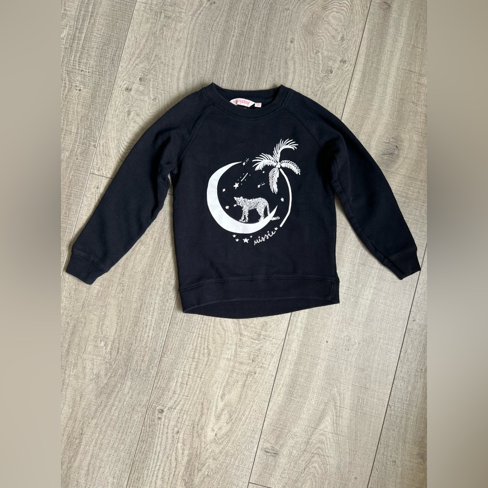 Munster Missie Toddler Girl Black Sweatshirt with Moon and Palm Design 4T